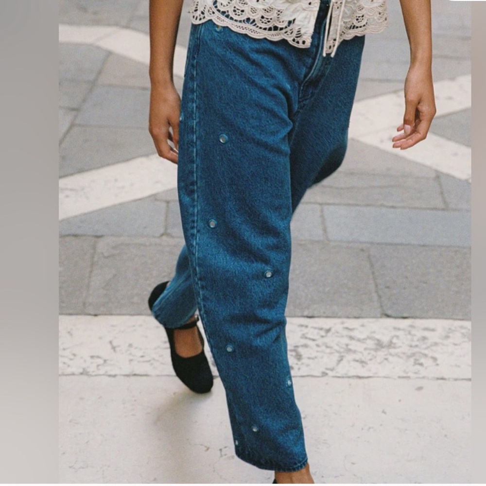 NWOT RHODE Jenna Jean Embellished Mirrors Blue Denim Size 4